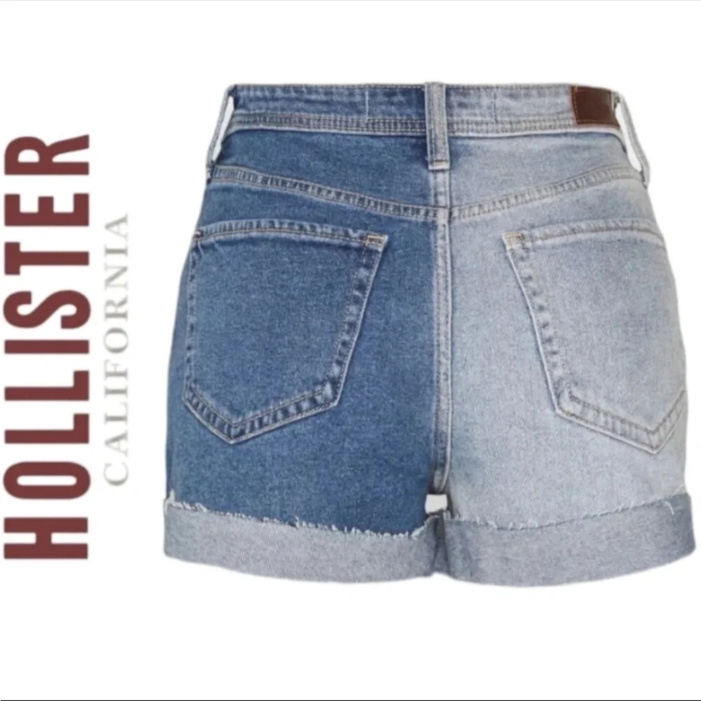 Hollister Ultra High Rise Vintage Stretch Colorblock Denim Shorts Raw Hem 0